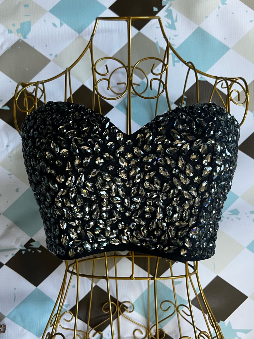 Marciano Black Crystal-Embellished Bustier Top